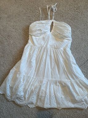 White Eyelet Mini Dress with Halter Neck